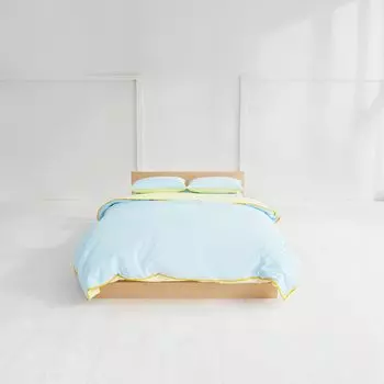 offtime Bicolor Duvet Cover Set Double Blue Duvet Cover Fitted Sheet Pillowcase with Piping Yellow/Light (2 Pieces)