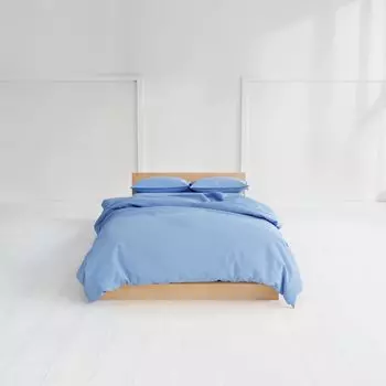 offtime Plain Duvet Cover Set Double Blue Duvet Cover Fitted Sheet Pillowcase (2 Pieces)