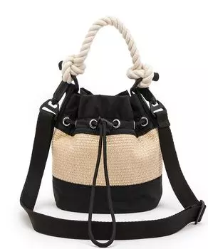 Официальная наплечная сумка RAFFIA MINI Черная рафия [LeSportsac] СУМКА-ВЕДРО/1423 Женская