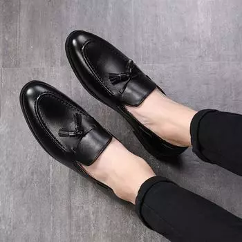 Официальная обувь, мужская кожаная офисная обувь, мужские классические классические лоферы, роскошная деловая мужская обувь 38 чёрный