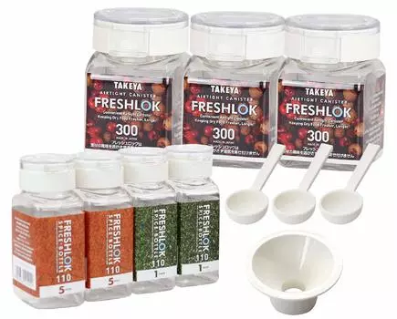 Официальная оригинальная бутылка для специй Takeya 110 мл, 1 отверстие, 2 шт., 5 отверстий, 2 шт., контейнер для хранения 300 мл, 3 шт., маленькая ложка, 3 шт., воронка, 1 шт. FRESHLOK Highly