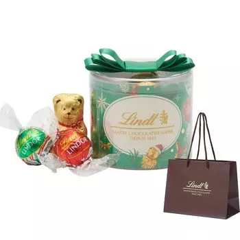 Официальная рождественская подарочная коробка с шоколадом Lindt Lindor Ribbon, 8 предметов, в комплекте сумка для переноски и сумка для покупок S [Подарок Lindt]
