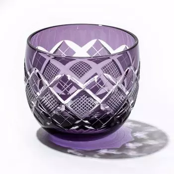 Официальная стеклянная чашка Kobo Direct Edo Kiriko Yarai Uoko Crest Edo Purple TB90232M, деревянная коробка, сделано в Японии [Продажи Taimuro]