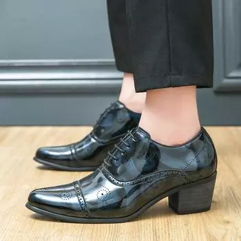 Официальные элегантные мужские туфли-оксфорды, повседневные деловые туфли для офиса, туфли-лоферы для вечеринок, мужские туфли на высоком каблуке, классические мужские кожаные туфли 37 черный серый
