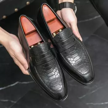 Официальные деловые туфли-лоферы для мужчин, повседневные туфли без застежек, модные мокасины для вождения, мужские, зрелые и молодые, роскошь, бесплатная доставка 38 чёрный