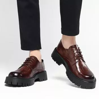 Официальные мужские туфли из кожи на толстой подошве Модные туфли в минималистичном стиле для отдыха, бизнеса, вечеринок, офиса, свадьбы, мужские туфли для взрослых 38 чёрный