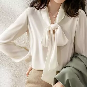 Официальные нежные блузки женские мягкие уютные топы шифон однотонные базовые нежные деловые рабочие костюмы современные французские ретро универсальные S чёрный