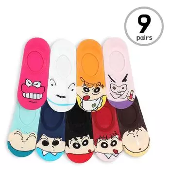 Официальные носки без показа Crayon Shin Chan (9 пар) Japanes Cartoon Anime Kids Fashion GE19 23cm-25.5cm