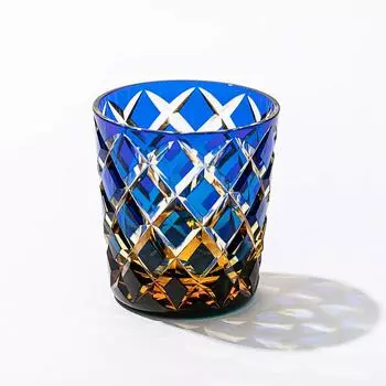 [Официальные прямые продажи Taimuro Kobo] Хрустальный герб Edo Kiriko Yarai, старое стекло (Эмбер Рури) TB5136-14 Коробка из павловнии, сделано в Японии