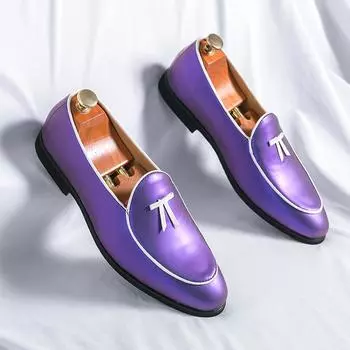 Официальные туфли, модные фиолетовые мужские туфли, модные элегантные вечерние туфли без застежек, мужские легкие кожаные туфли-лоферы для мужчин 38 чёрный