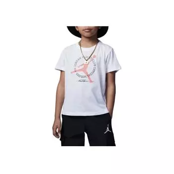 Официальный член Jordan Футболка с логотипом алфавита и круглым вырезом с короткими рукавами, топы для мальчиков, белые FQ1040-100 L