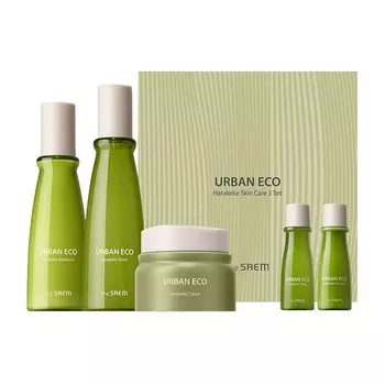 Официальный набор средств по уходу за кожей Saem Japan Urban Eco Harakeke, набор 1117 [Тонер 150 мл] [Эмульсия 130 мл] [Крем 50 мл] Подарок [Тонер 31 мл] [Эмульсия 31 мл] зелёный