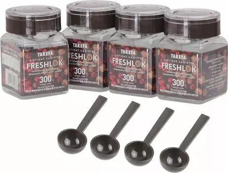 [Официальный представитель Takeya] Fresh Lock Square, 300 мл [набор из 4 шт.] Угольно-коричневый контейнер для хранения с ложкой, высокогерметичный TAKEYA