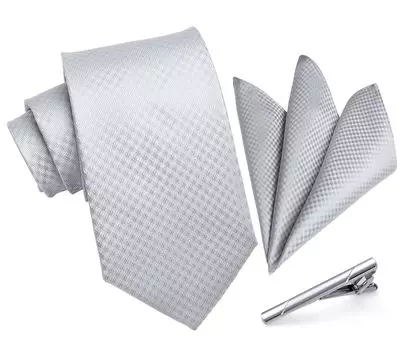 Официальный серебряный галстук, главный комплект, свадебный простой галстук, комплект из 3 предметов, церемония вступления, выпускной, подарок TC624A8S3 [HISDERN] для мужчин, для мужчин