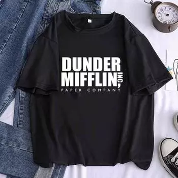 Офис DUNDER MIFFLIN PAPER INC. Телевизионное шоу. Женская футболка с принтом. Девушка с коротким рукавом. Белая футболка с рисунком в стиле Харадзюку Kawaii. Прямая поставка. S