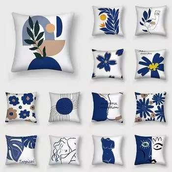 Офис Гостиная Дом Наволочка Абстракция Синий Цветок Наволочка Украшения для Машины 40x40cm