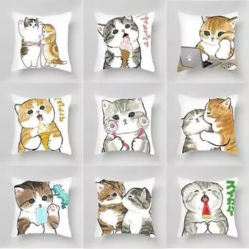 Офис Гостиная Дом Наволочка Милый Кот Мультяшный Узор Наволочка Украшения для Машины 40x40cm