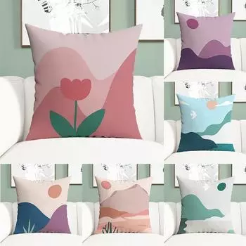 Офис Гостиная Дом Наволочка Простая Иллюстрация Пейзаж Узор Наволочка Украшения для Машины 40x40cm