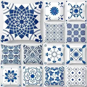 Офис Гостиная Дом Наволочка Роскошь Геометрический Синий Принт Наволочка Украшения для Машины 40x40cm