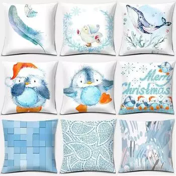 Офис Гостиная Дом Наволочка Синий Пингвин Животное Наволочка Украшения для Машины 40x40cm