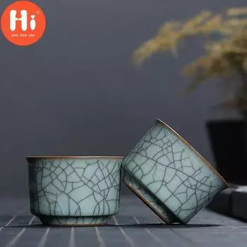 Офисная чайная чашка Hi Longquan цвета селадона, керамическая печь Ge, ледяная глазурь, чашка мастера кунг-фу, маленькая чаша для чая, посуда для напитков