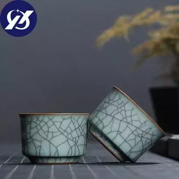 Офисная чайная чашка Longquan цвета селадона, керамическая печь Ge, ледяная глазурь, чашка мастера кунг-фу, маленькая чаша для чая, посуда для напитков