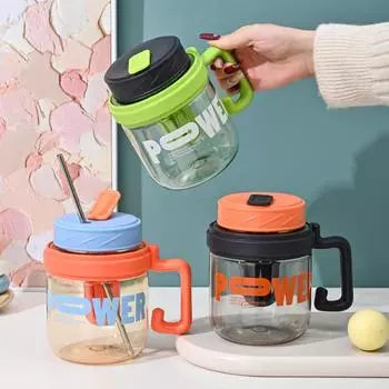 Офисная чашка для питья Мужская и женская портативная офисная чашка с ручкой и заварочным устройством для чая Большая емкость Соломенное ситечко для чая Пластиковая чашка 880ML оранжевый