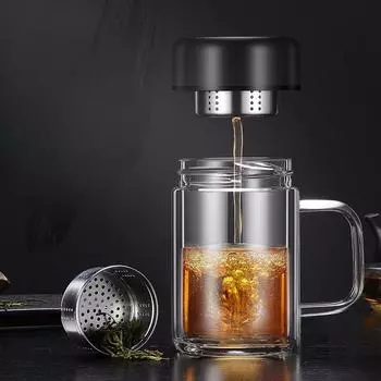 Офисная чашка с ручкой для разделения чая, двойная стеклянная чашка для чая 201-300ml красный