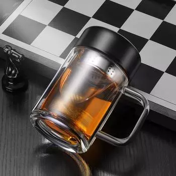 Офисная чашка с ручкой для разделения чая, двойная стеклянная чашка для чая 201-300ml красный