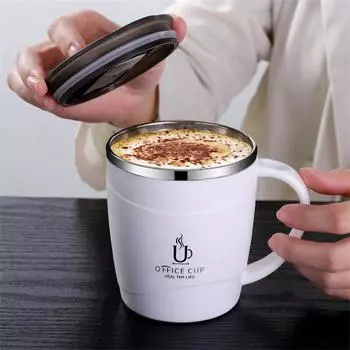 Офисная кружка для кофе из нержавеющей стали 304 с крышкой, двухслойная термокружка для молока, чая, эспрессо, стакан, термостойкая посуда для напитков 401-500ml зелёный