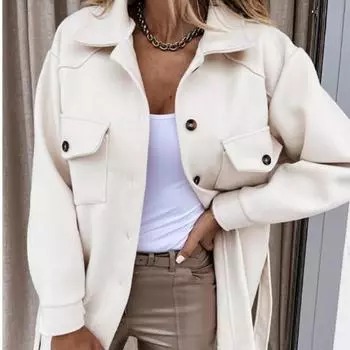 Офисная куртка с лацканами, женская осенне-зимняя повседневная женская верхняя куртка с длинным рукавом, модная деловая куртка-рубашка S коричневый