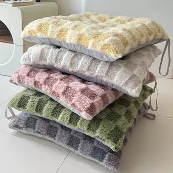 Офисная плюшевая клетчатая подушка для стула, квадратные мягкие напольные подушки с повязкой, наполнитель из полипропиленового хлопка, коврик для сиденья автомобиля, украшение для дома 40x40cm