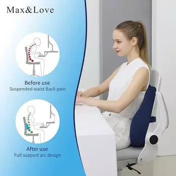 Офисная подушка для поясницы, эргономичная поясничная поддержка, хлопковая подушка с эффектом памяти, 4D, изогнутая подушка для талии, автомобильная подставка для талии 38x44x12cm синий