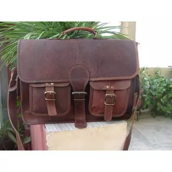 Офисная сумка через плечо для ноутбука из натуральной коричневой козьей кожи ручной работы 14 x 18 x 5 in коричневый