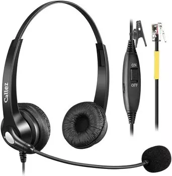 Офисная телефонная гарнитура Callez с шумоподавлением RJ9 для настольного телефона, регулировка громкости, с микрофоном Yealink T21P T26P T23G T48G T42S T46S Avaya 1608 9608 9611 чёрный