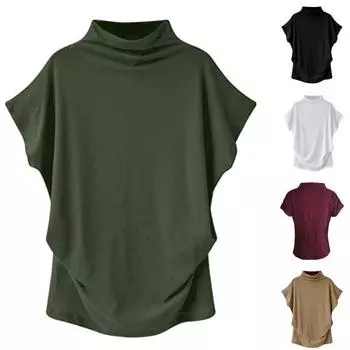 Офисная женская блузка, водолазка с рукавами «летучая мышь», однотонный свободный топ для повседневного ношения 4XL армия зеленый