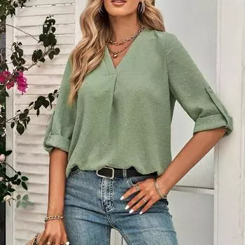 Офисная женская модная шифоновая блузка, женская элегантная женская рубашка с коротким рукавом, летняя женская одежда, топы с v-образным вырезом, Blusas 24771 S абрикосовый