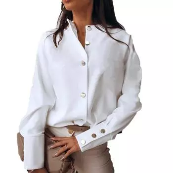 Офисная женская однотонная блузка с воротником-стойкой и длинными рукавами, рубашка с манжетами на пуговицах XXL чёрный