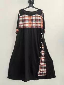 Офисные леди элегантные макси платья для женщин 2024 Контрастные цвета O-образный вырез клетчатый пэчворк банкетный длинный комплект платьев для вечеринок Vestidos 4XL чёрный