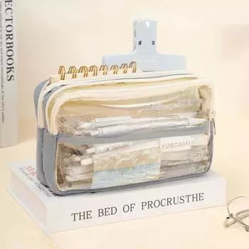 Офисные школьные принадлежности, холст из ПВХ, большая емкость, сумка на молнии, сумка-карандаш, чехол для ручек, канцелярский чехол синий