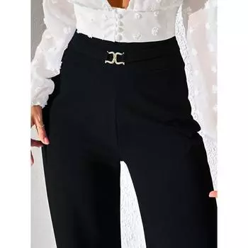 Офисные женские брюки с высокой талией, широкие брюки, модные летние повседневные свободные брюки, женские брюки, узкие однотонные брюки Pantalon Femme 25915 S чёрный