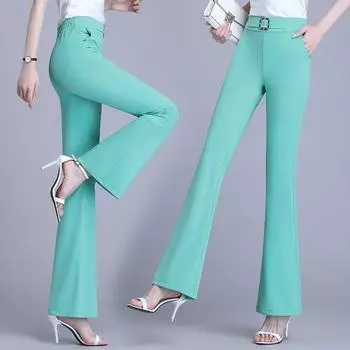 Офисные женские модные тонкие брюки-клеш, весенне-осенние корейские эластичные однотонные женские брюки с высокой талией, универсальные повседневные брюки 3XL чёрный