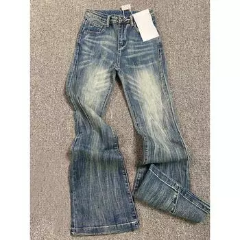 Офисные женские синие расклешенные джинсы High Street Slim Удобные клеш Брюки Женские модные джинсовые брюки Американский ретро-стиль уличной одежды M синий