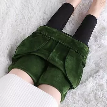 Офисные женские теплые шерстяные брюки-карандаш S-5XL, женские флисовые леггинсы, модные тонкие бархатные женские брюки с высокой талией 29177 S чёрный