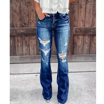 Офисные женские узкие джинсовые джинсы для женщин, весенние сексуальные рваные расклешенные брюки с карманами, уличная одежда, синие джинсы скинни Pantalon 25771 S синий