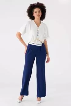 Офисный костюм с поясом и деталями темно-синий KELLY