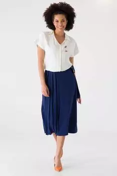 Офисный костюм со складками на одну сторону темно-синий LOLE