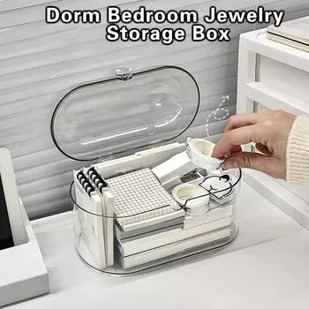 Офисный ящик для хранения с пылезащитной крышкой, прозрачный, большой емкости, канцелярские принадлежности, косметика, настольный ящик для хранения, бытовые товары чистый