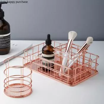 Офисный ящик для хранения в скандинавском стиле с покрытием из розового золота, металлическая настольная корзина для хранения, канцелярская корзина, фруктовая коробка, поднос для организации пространства