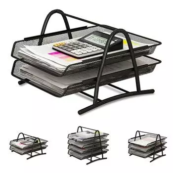 Офисный стол, лоток для документов, сетчатый кронштейн, держатель полки для бумаги, черный металл для домашнего обучения, школы 2 Layers